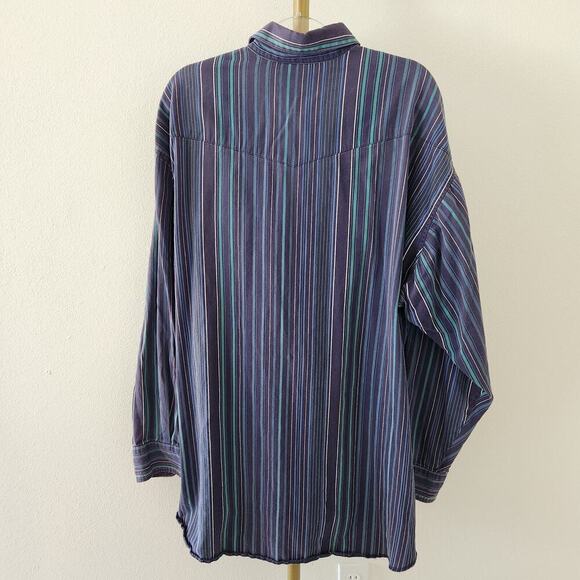 Wrangler Long Sleeve Button Front Shirt Mens 2XL Heavyweight Blue Green Striped - Picture 5 of 5
